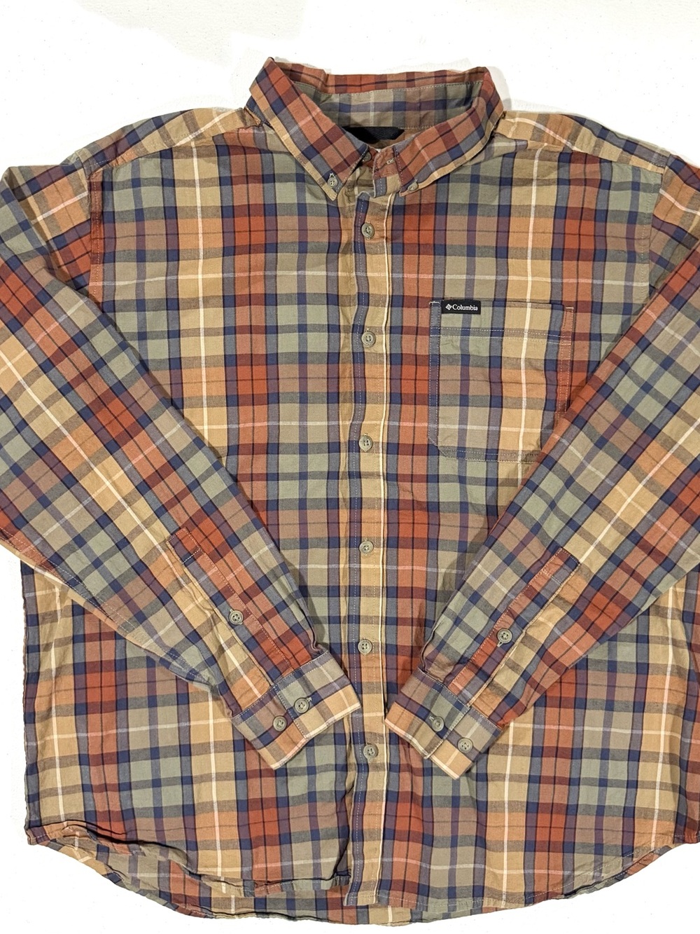 Columbia Men's Plaid Button Down Long Sleeve Shirt Men’s XL Brown Navy